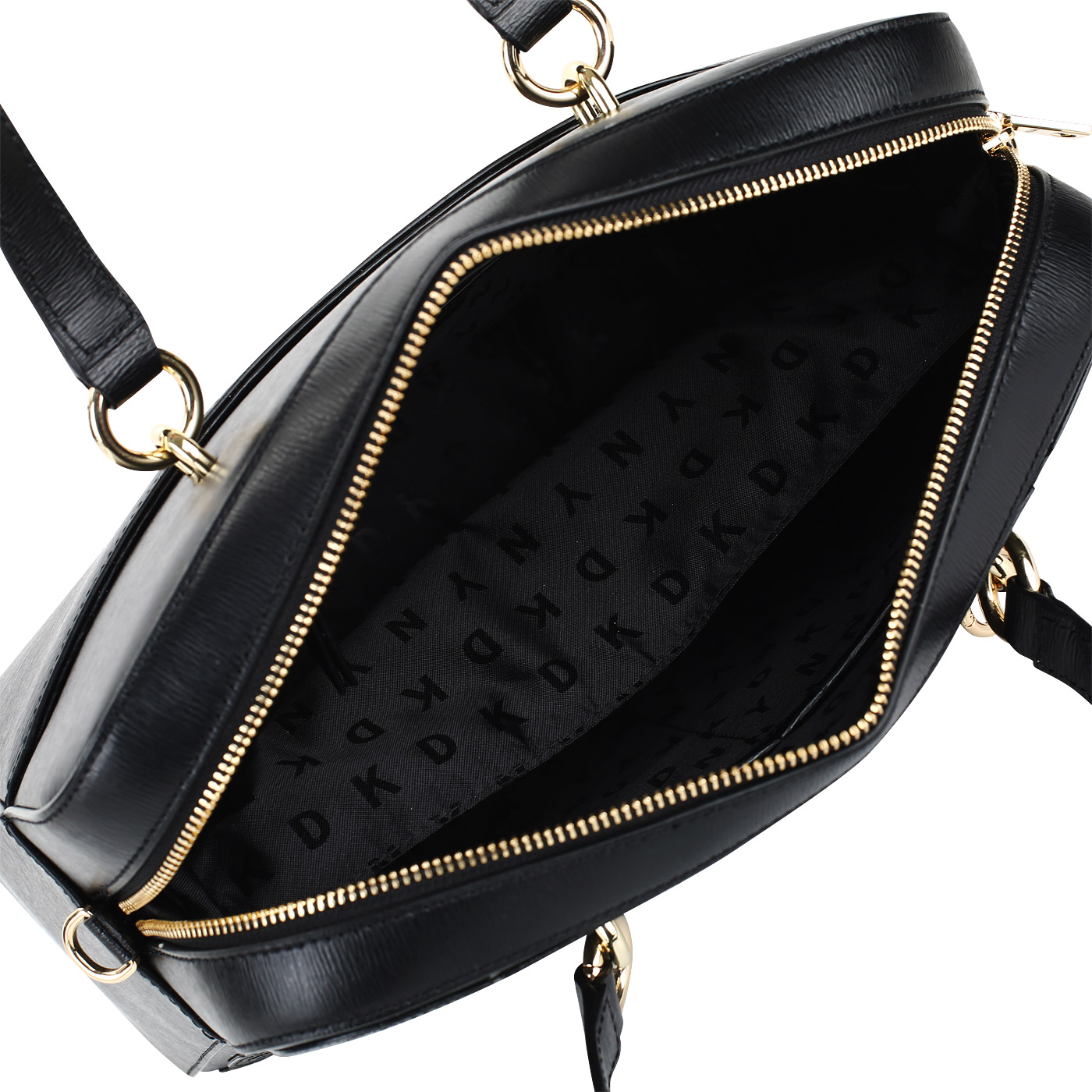 Черная кожаная сумка на молнии DKNY Sara