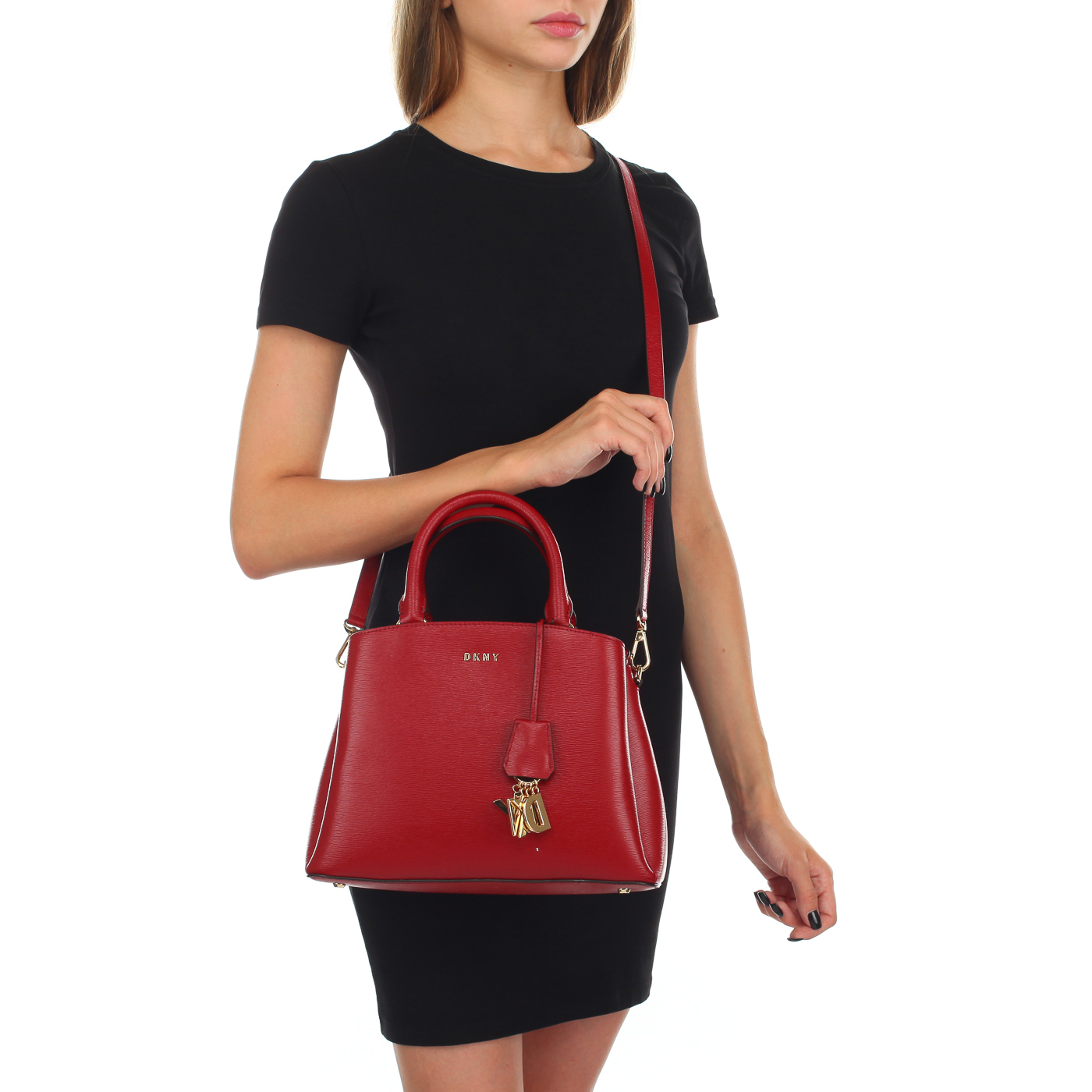 Красная кожаная сумка DKNY Paige