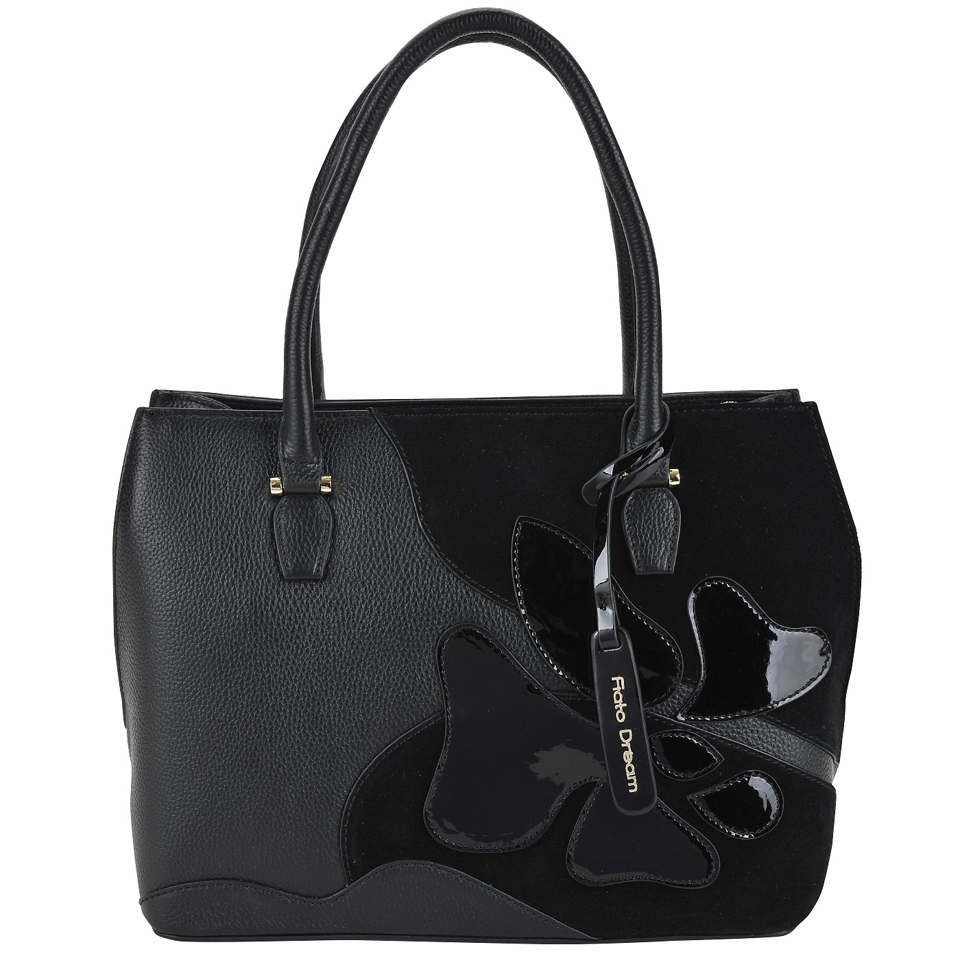 Fiato Dream Черная кожаная сумка с декоративной аппликацией
