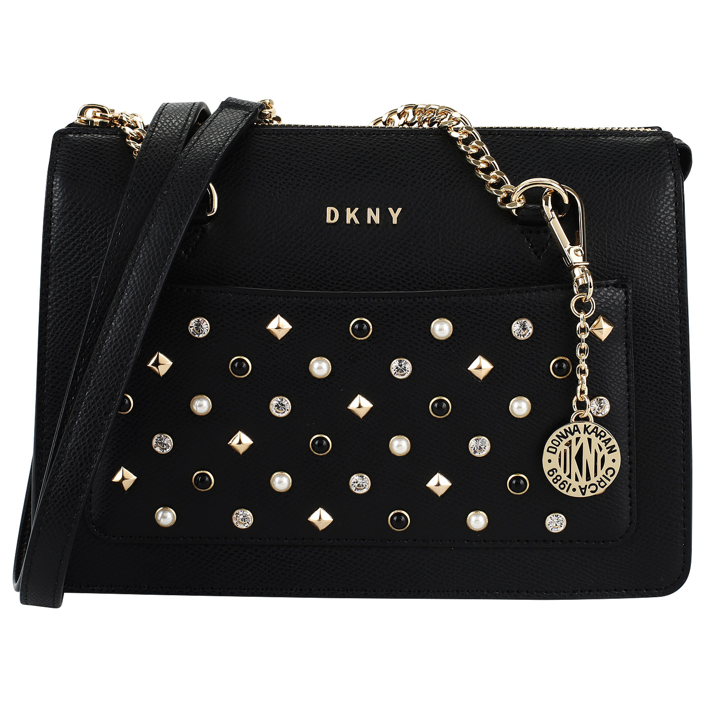 DKNY Черная кожаная сумочка с клепками